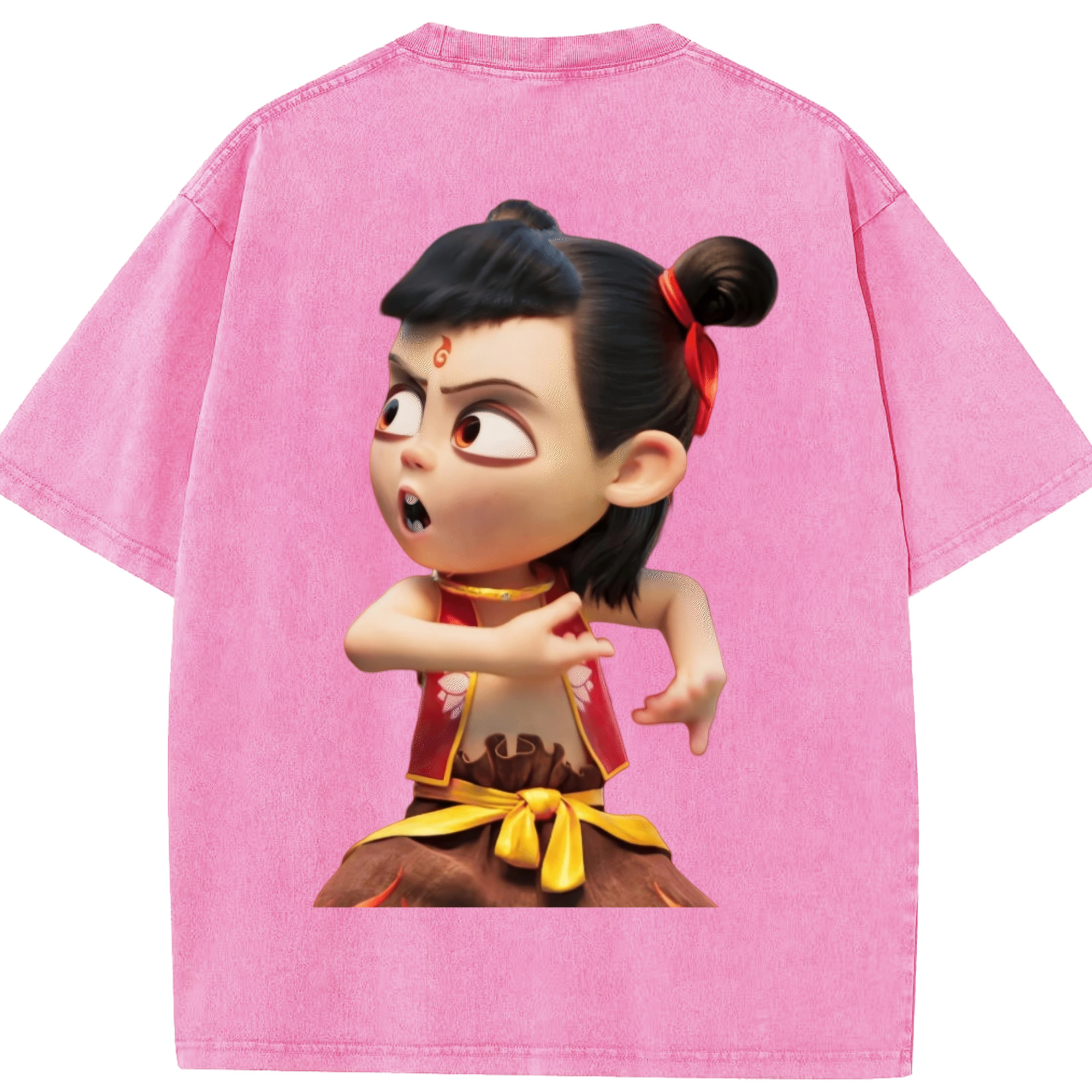 （画像用） Ne Zha 2 ナタ 魔童の大暴れ 綿100% ヴィンテージ風 半袖Tシャツ（背面プリント）